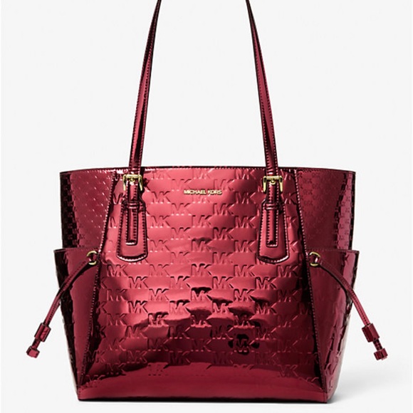 MICHAEL KORS Voyager Lg Metallic Logo Debossed EW Shoulder Tote Bag
Cherry 
NWT - Picture 12 of 16